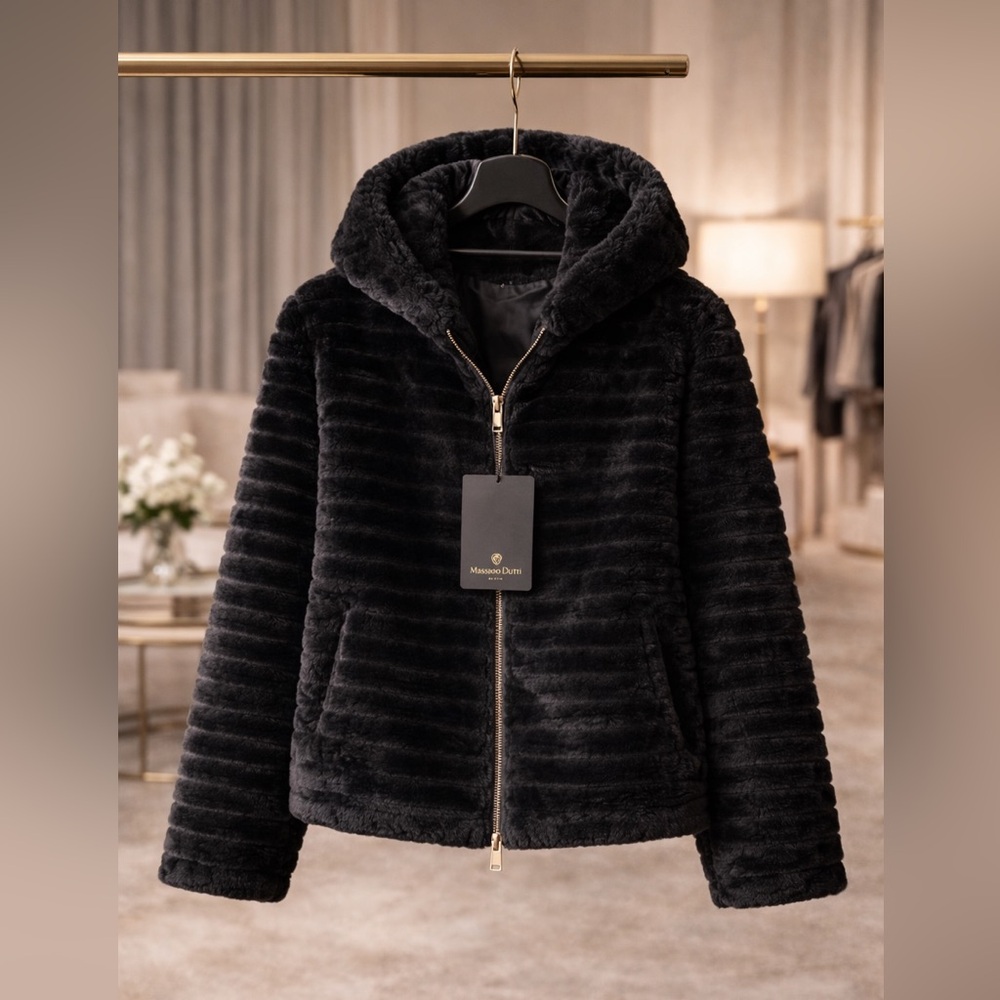MASSIMO DUTTI Fur Hooded Teddy Zip Jacket – Sporty Luxe